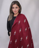 Bagallery Exclusive Pure Synthetic Wool Embroidered Shawl Rust