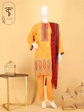 Roshnaay- Saffron Yellow Jacquard and Embroidered Unstitched 3 Piece Suit