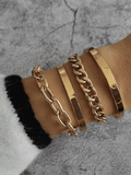 Shein - 4Pcs Letter Detail Bracelet- Gold
