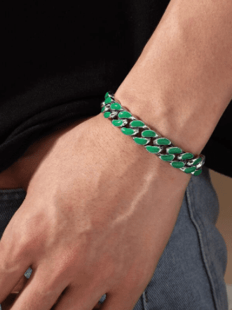 Shein- Men Simple Chain Bracelet- Green