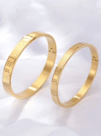 Shein- 2pcs 18K Gold Plated Couple Bangle