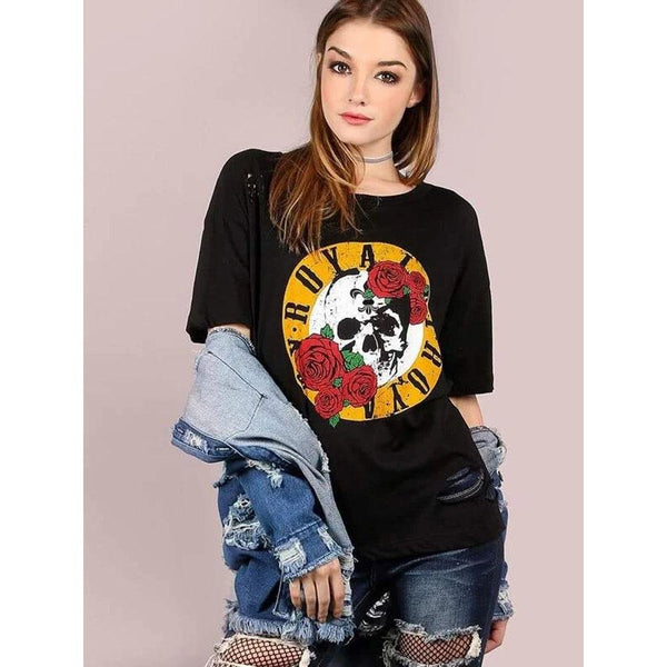 Shein- Oversized Burn Out Royalty Graphic Tee BLACK