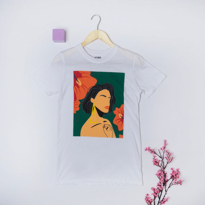 VYBE- GIRL PICTURE PRINTED T-Shirts-WHITE