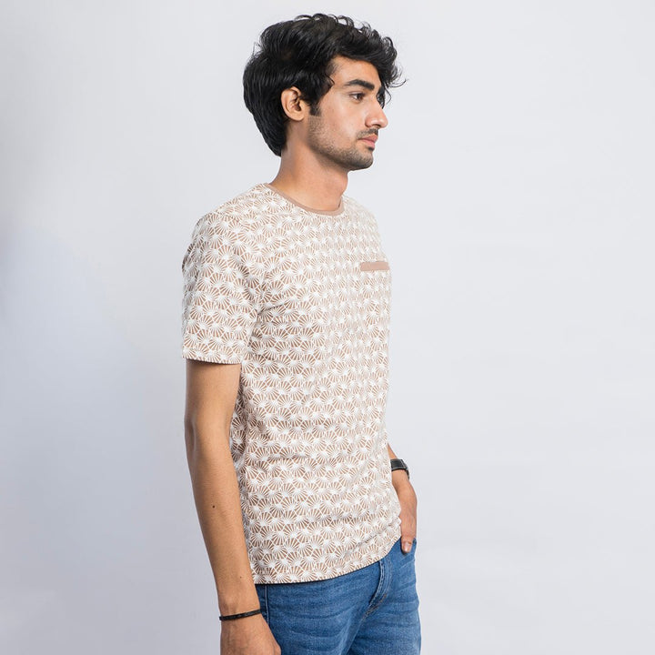 VYBE-Printed T Shirt-Beige Printed Bone