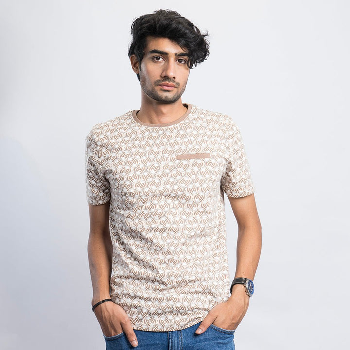 VYBE-Printed T Shirt-Beige Printed Bone