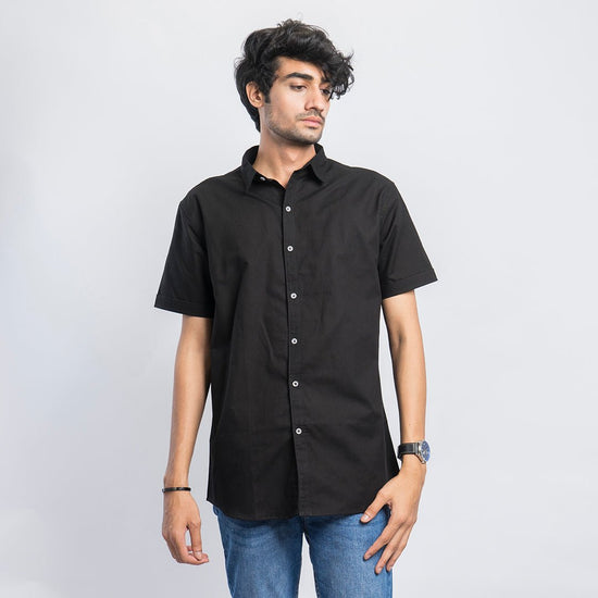 VYBE-Casual Shirt Half Sleeve-Black