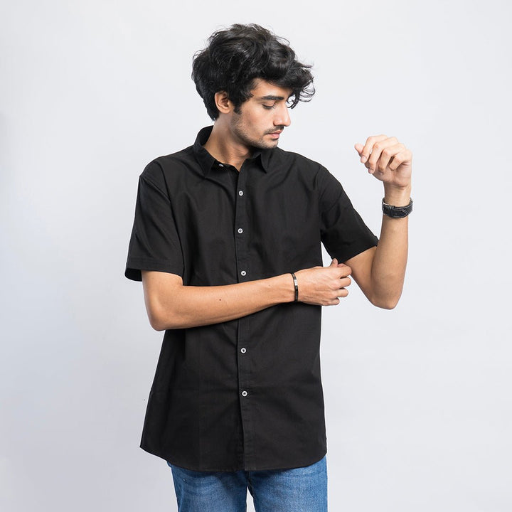 VYBE-Casual Shirt Half Sleeve-Black