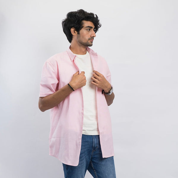 VYBE-Casual Shirt Half Sleeve-Light Pink