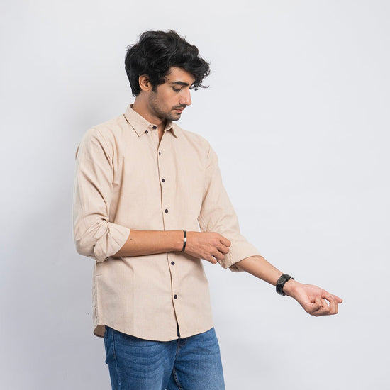 VYBE- Casual Solid Shirt- Beige
