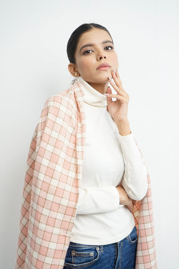 Vybe- Wool Plaid Stole Pink