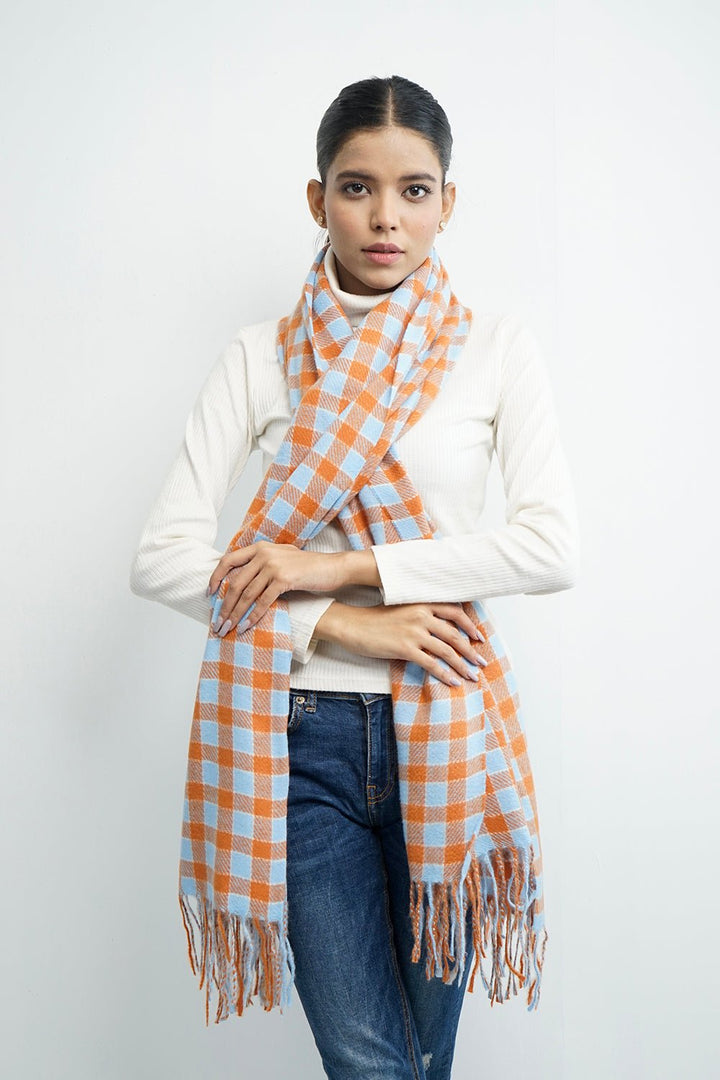 Vybe- Wool Plaid Stole Orange