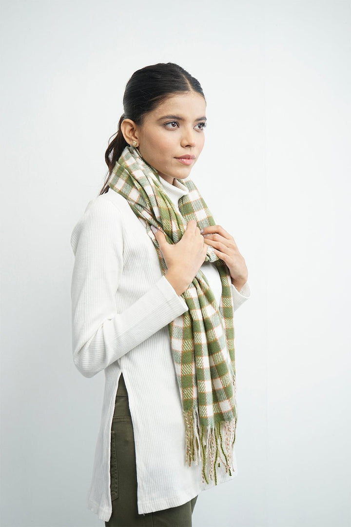 Vybe- Wool Plaid Stole Green