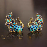 Medallion Dusk- Statement Aqua and Blue Peacock Earrings
