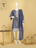 Roshnaay- Steel Blue Jacquard and Embroidered Unstitched 3 Piece Suit