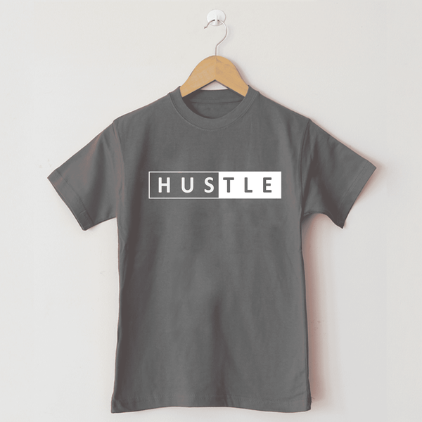 The Shop - Steel Grey HUSTLE T Shirt For Men & Women, Round Neck Half Sleeves