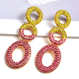 The Marshall- Pinkish Yellow Rhinestone Statement Earrings for Women - TM-E-66