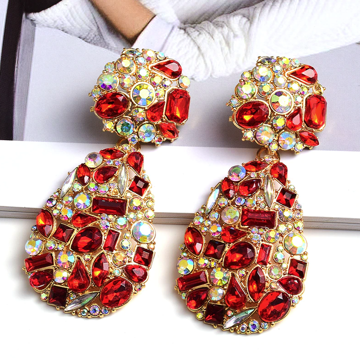 The Marshall- Red Bijoux Rhinestone Statement Earrings for Women - TM-E-72