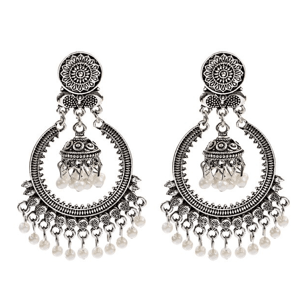 The Marshall- Silver Gypsy Flower Jhumka Earrings for Women - TM-E-77-Sr