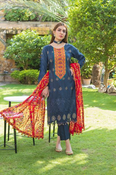 Tulsi Embroidered Viscose Schiffli Shirt With Fancy Embroidered Polly Duppata TUL-001