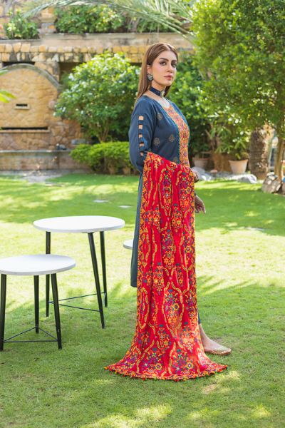 Tulsi Embroidered Viscose Schiffli Shirt With Fancy Embroidered Polly Duppata TUL-001