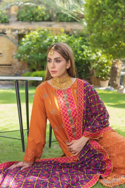 Tulsi Embroidered Viscose Schiffli Shirt With Fancy Embroidered Polly Duppata TUL-002