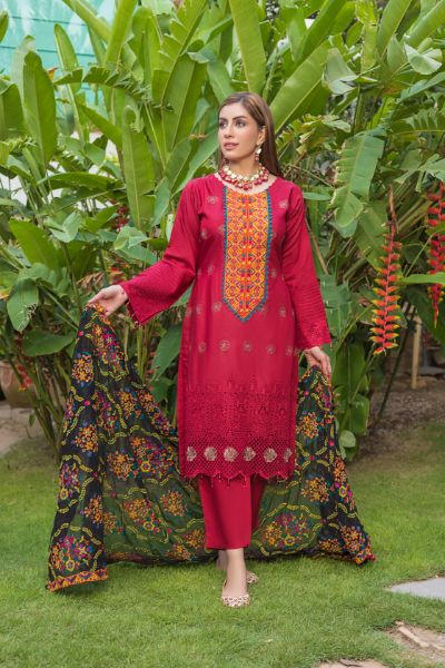 Tulsi Embroidered Viscose Schiffli Shirt With Fancy Embroidered Polly Duppata TUL-006