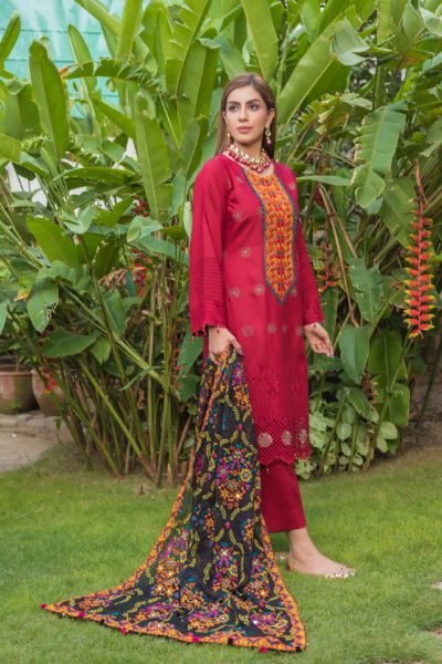 Tulsi Embroidered Viscose Schiffli Shirt With Fancy Embroidered Polly Duppata TUL-006