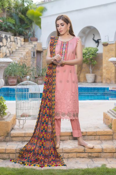 Tulsi Embroidered Viscose Schiffli Shirt With Fancy Embroidered Polly Duppata TUL-008