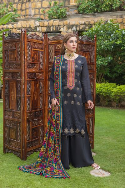 Tulsi Embroidered Viscose Schiffli Shirt With Fancy Embroidered Polly Duppata TUL-010