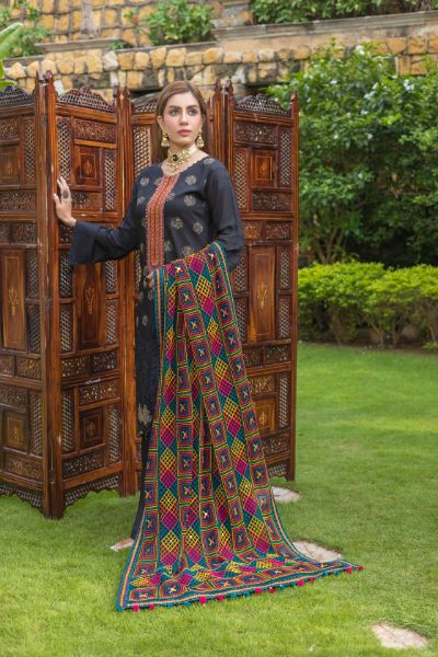 Tulsi Embroidered Viscose Schiffli Shirt With Fancy Embroidered Polly Duppata TUL-010