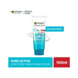 Garnier- Skin Active 3-in-1 Clay Face Wash Mask Scrub, 100ml