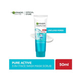 Garnier- Skin Active 3-in-1 Clay Face Wash Mask Scrub, 50ml
