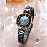 Curren- Luxury Watches for Women Luxury Brand Elegant Thin Quartz Wristwatch with Stainless Steel Simple Female Clock- 9072- Black rose