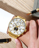 Curren White Dial Stainless Steel Gold Chain Chronograph Watch