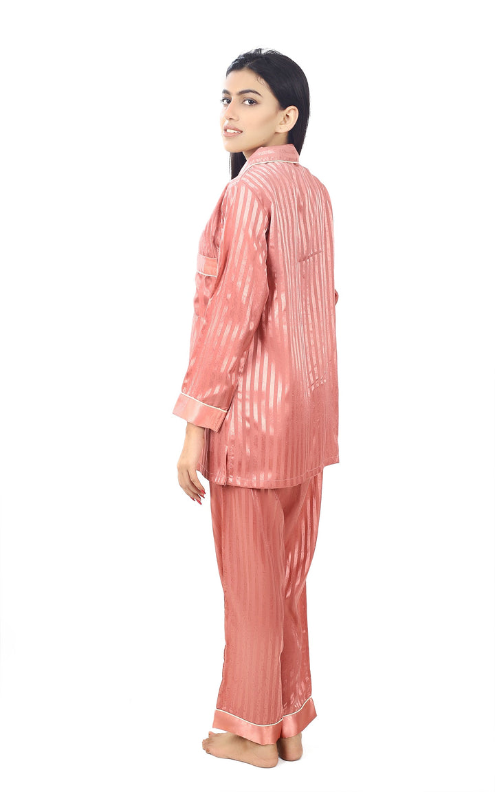 Valerei - Solid D-Pink Shadow Stripe Pajama Set