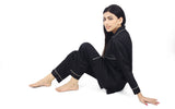 Valerei - Solid Black Shadow Stripe Pajama Set