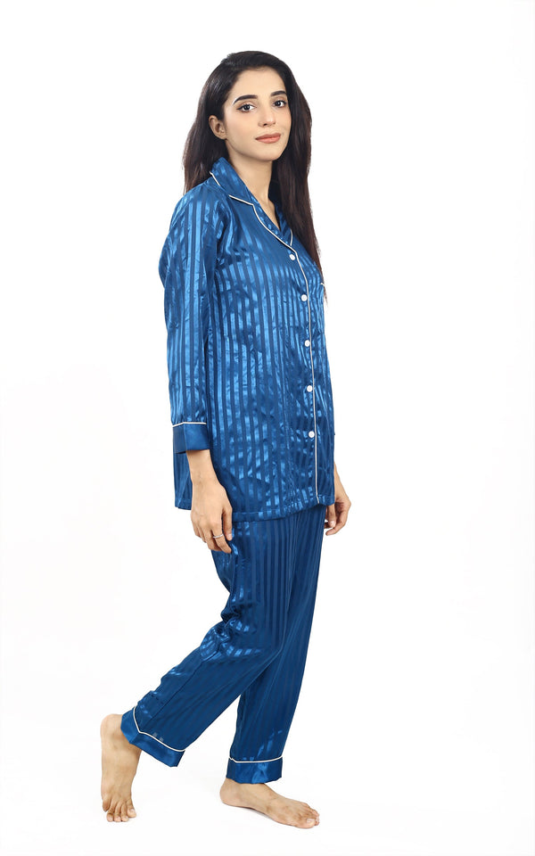 Valerei - Solid Teal Shadow Stripe Pajama Set