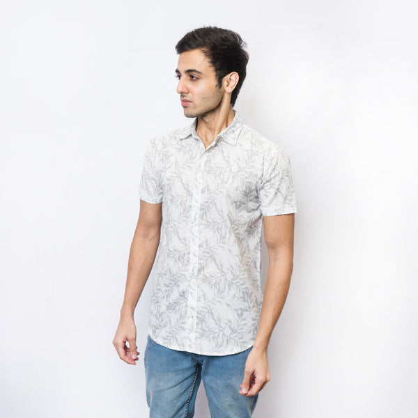 VYBE-Casual Shirt Half Sleeve-Grey Leaves