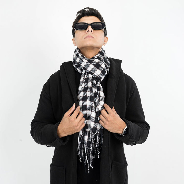 Vybe- Wool Plaid Stole Black