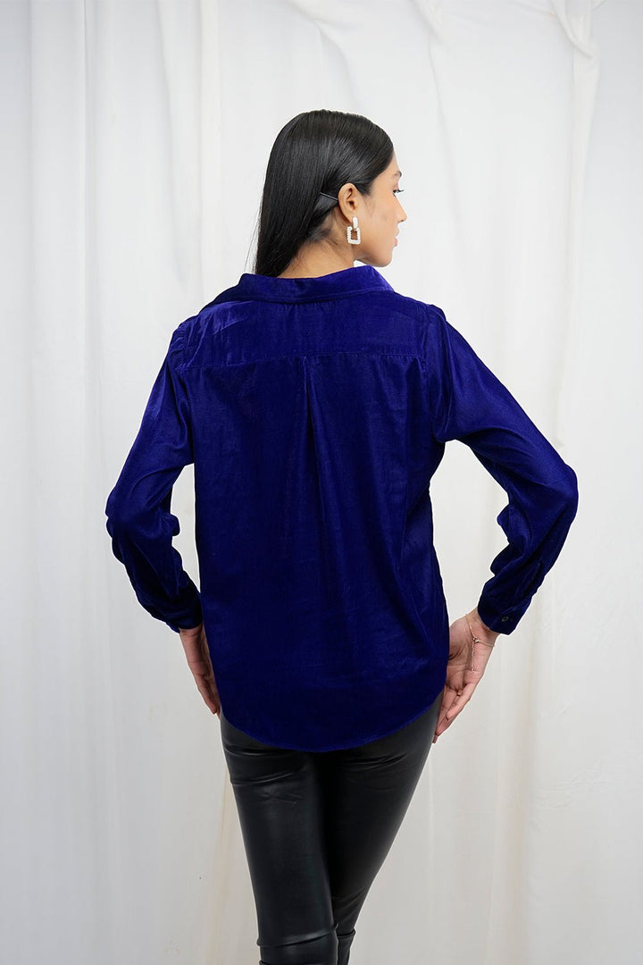 VYBE - velvet button shirt-Blue