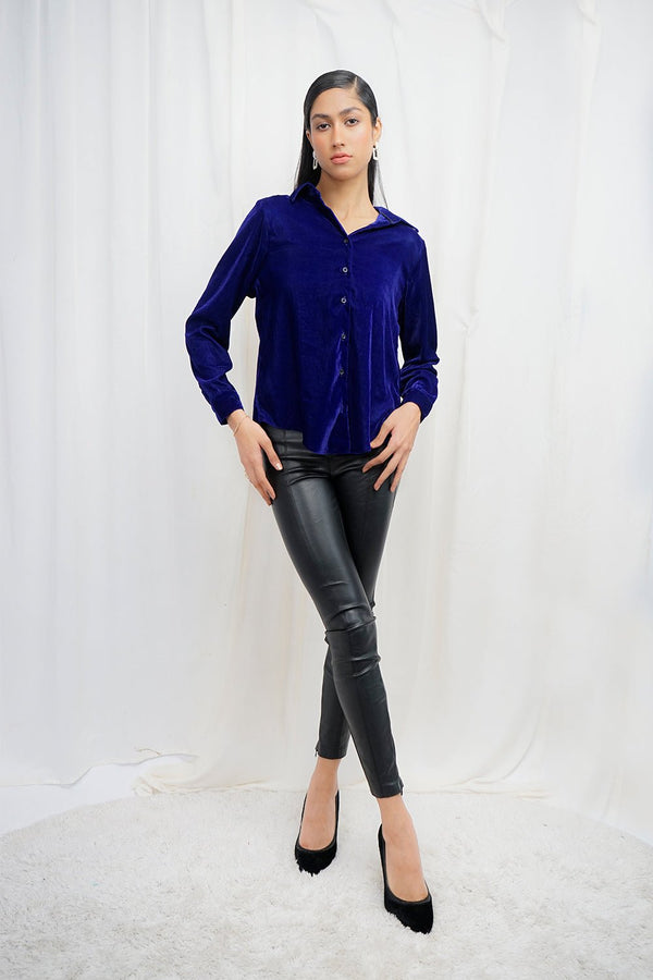 VYBE - velvet button shirt-Blue