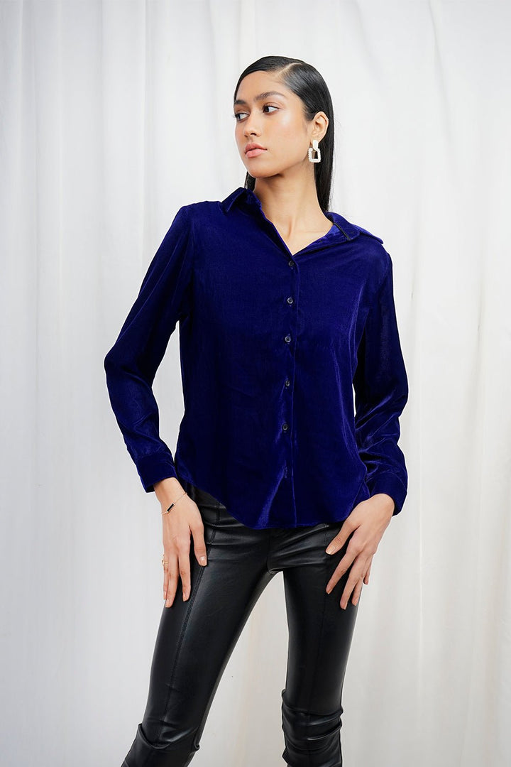 VYBE - velvet button shirt-Blue