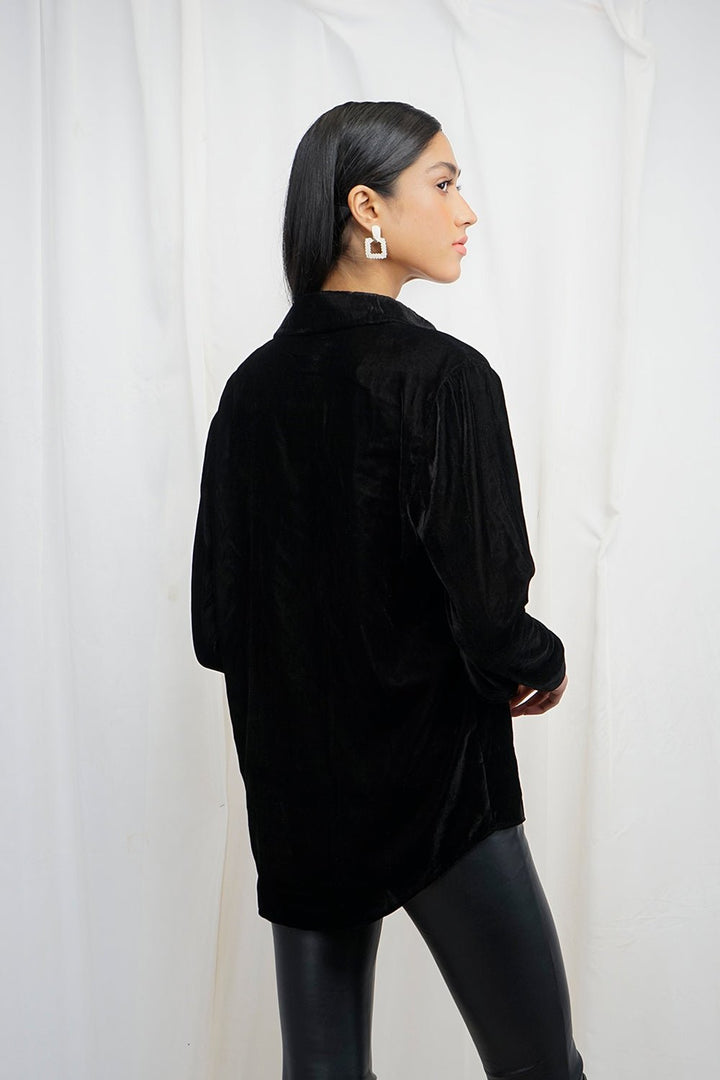 VYBE - velvet button shirt-Black