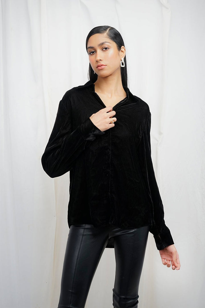 VYBE - velvet button shirt-Black