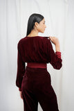 VYBE - Velvet crop zipper jacket- Maroon