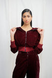 VYBE - Velvet crop zipper jacket- Maroon