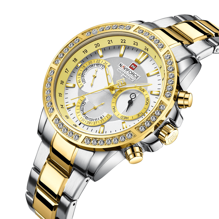 NAVIFORCE- NF9196 Silver And Golden Two-Tone Stainless Steel Chronograph Watch For Men | Golden & Silver