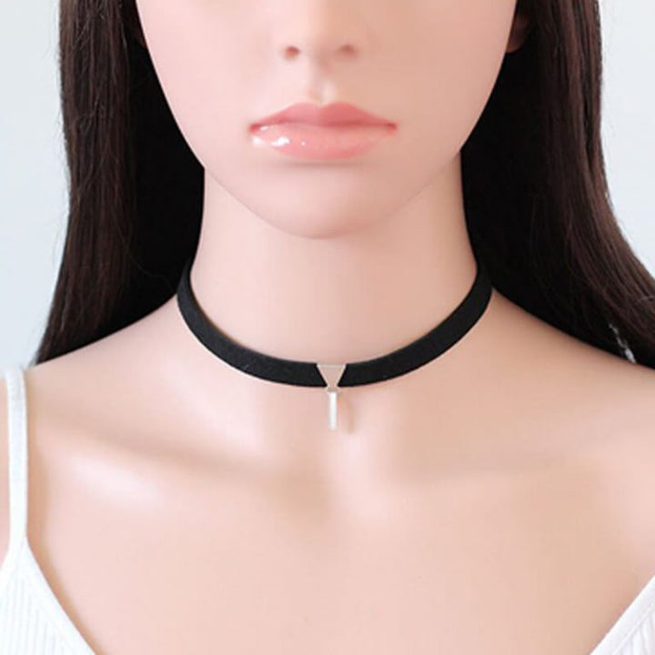 Zardi- Velvet Choker Necklace - Black/Silver - AN97