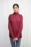 VYBE High Neck Slim Fit Basic Tee-Maroon