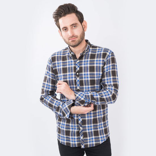 VYBE- Casual Shirts, Road Trip- Blue and Brown Check